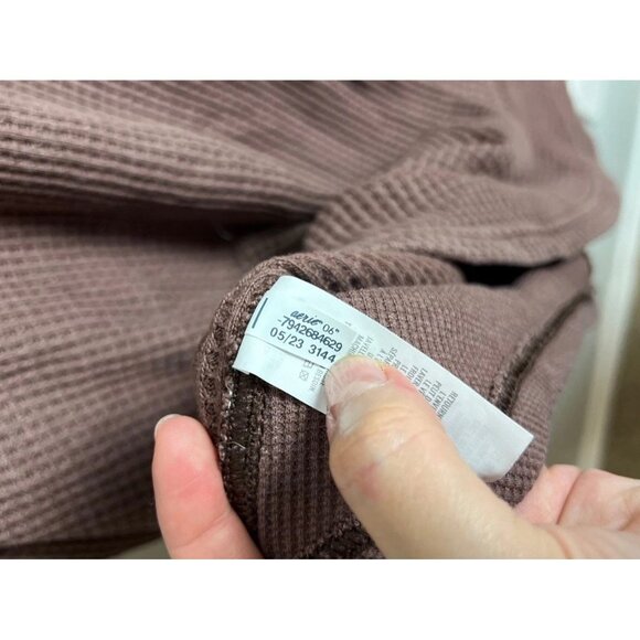 Aerie Waffle Knit Thermal Button Down Shirt Shacket Mauve Brown Large Women’s - Picture 6 of 6